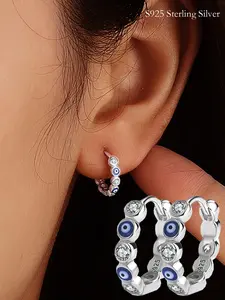 S925 Sterling Silver Evil Eye Design Earrings, Fashionable Artificial Gemstone Decor Earrings for Women & Girls, Trendy All-match & Exquisite Jewelry for Birthday Gift, Versatile Earrings