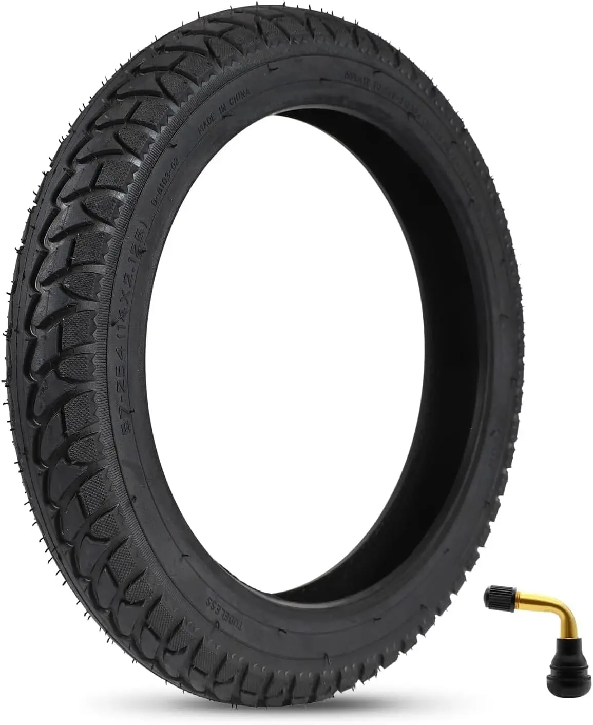14x2.125in Tubeless Electric Bike Tire, 57-254 Size with PVR60 Angled Valve, Adjustable Pressure, Aging Resistance, Fast Water Drainage, Elasticity for 14-Inch Electric Folding Bikes, All Roads, Drains Water Fast