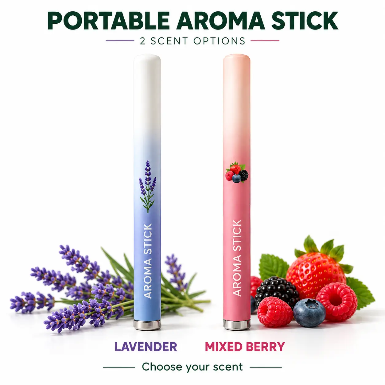 Portable Aroma Stick, Lavender or Mixed Berry Scent, Compact Pocket Size, 1 Piece