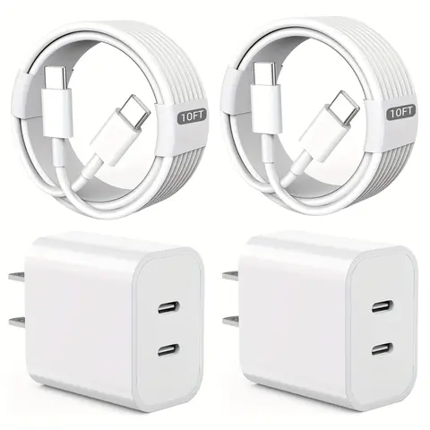 SANPRIO Cellphone Charger Set - 2-Piece 40W Max Dual USB Port Wall Chargers, 6ft & 10ft Cables, Fast Charging for iPhone 17/16/15, iPad, Smartphone & iPhone-Compatible Adapters