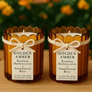 Golden Amber Gift Set - Bourbon Butterscotch & Sandalwood Rose Scented Candles 4oz for each individual candle Burn Time 40hrs Hand-Poured Soy Wax