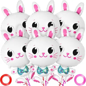 Mylar 6 Pcs Easter Bunny Balloons 32 Inch Large Bunny Head Rabbit Shaped Foil Balloons for Easter Party Decorations Multicolor