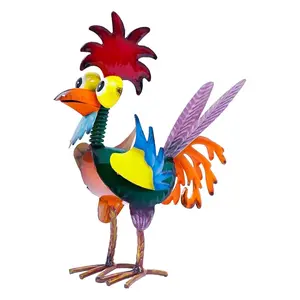 Metal Rooster Garden Statue 7.9” – Outdoor Chicken Sculpture, Yard Art Decor for Patio Lawn Backyard (Green)
