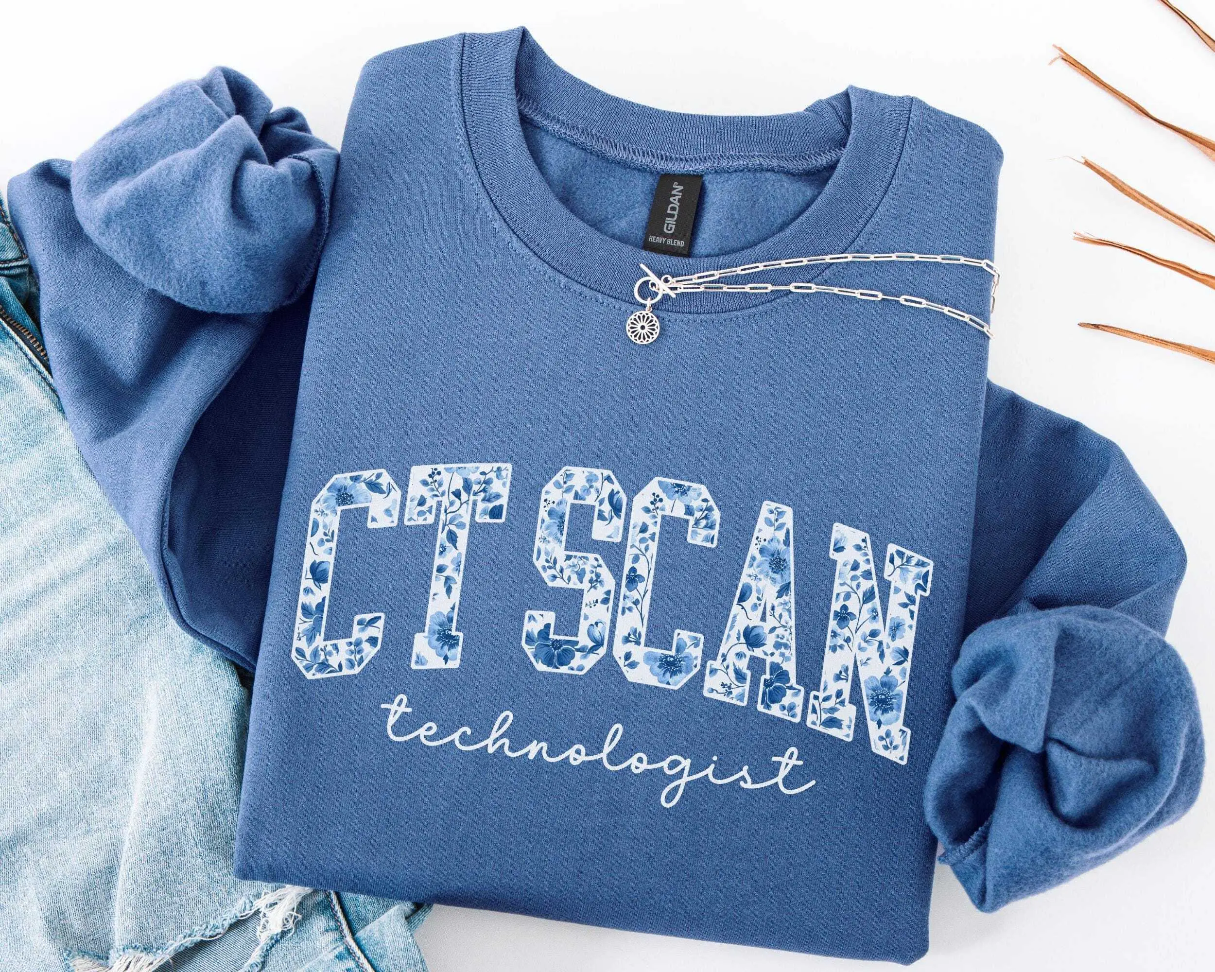 CT Scan Sweatshirt, Ct Tech Crewneck, Cute Floral CT Tech Sweater, CT Tech, Computed Tomography Crewneck, Blue toile Ct Sweatshirt