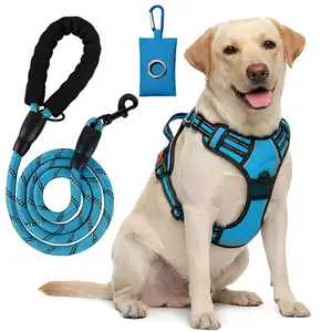 Helety No Pull Dog Vest Harness Set - Heavy-Duty Reflective Pet Harness with Safety Lock Buckle, Comfort-Padded Leash for Hard Pullers Adjustable safe Plush Corduroy