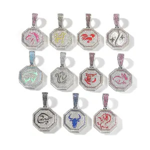 Hip hop cartoon animation zodiac pendant copper inlaid zircon luminous trend pendant necklace