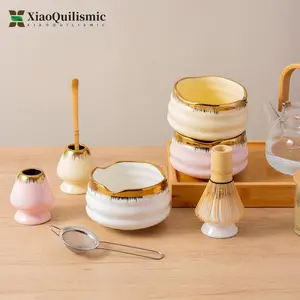 Tea Making Tools Set, Including Bowl & Bamboo Whisk & Stand & Spoon & Stainless Steel Sifter, Tea Making Tool for Home Kitchen, Matcha Kit Set