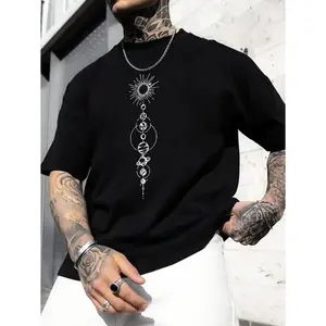 Mens Black Solar System Graphic TShirt Short Sleeve Crew Neck Casual Wear Soft Breathable Fabric Durable Print Comfortable Everyday Wear
