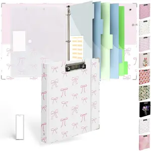 3 Ring Binder 1 inch with Clipboard - White & Pink Bow Design, Includes Dividers, File Bag &  Label - Classic and Elegant for School or Work, Holographic  Film
