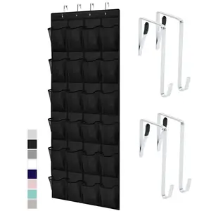 24 Pocket Over the Door Shoe Organizer, Mesh Pockets, Up to 40 Pounds, Hang on Doors, Black