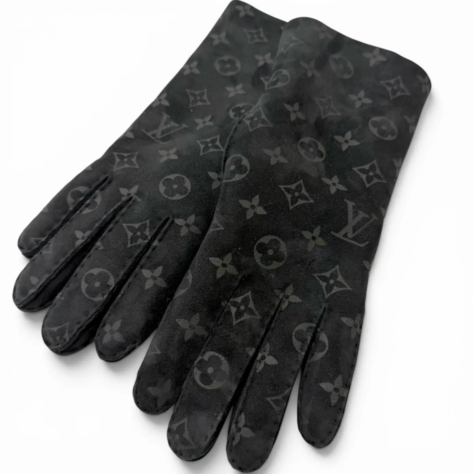 Pre-owned Louis Vuitton Lambskin Small Leather Goods Gon Sherling Darling Monogram Shearling Gloves