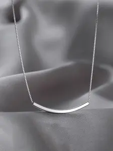 Elegant S925 Silver Color Necklace, Simple Square Tube Pendant Design, Perfect Gift for Women & Girls, Daily Wear Jewelry