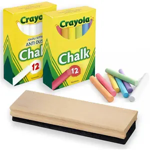 Chalkboard Chalk and Eraser Set, 24 Pack Including 12 White and 12 Colored Chalk 1 Felt Eraser, Dustless Chalks for Kids, Blackboard Chalks for School, Gifting Bundle for Office, Home