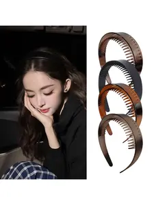 Wide edge tooth comb headband women's new high cranial top wash face pressure hair clip with teeth non-slip headband headgear hair bundle 4-piece set Headbands Women