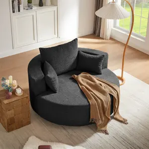 360° Swivel Chair Accent Barrel Chair Swivel Round Sofa Chair with 3 Removable Pillows for Living Room, Bedroom, Office and Hotel, Black