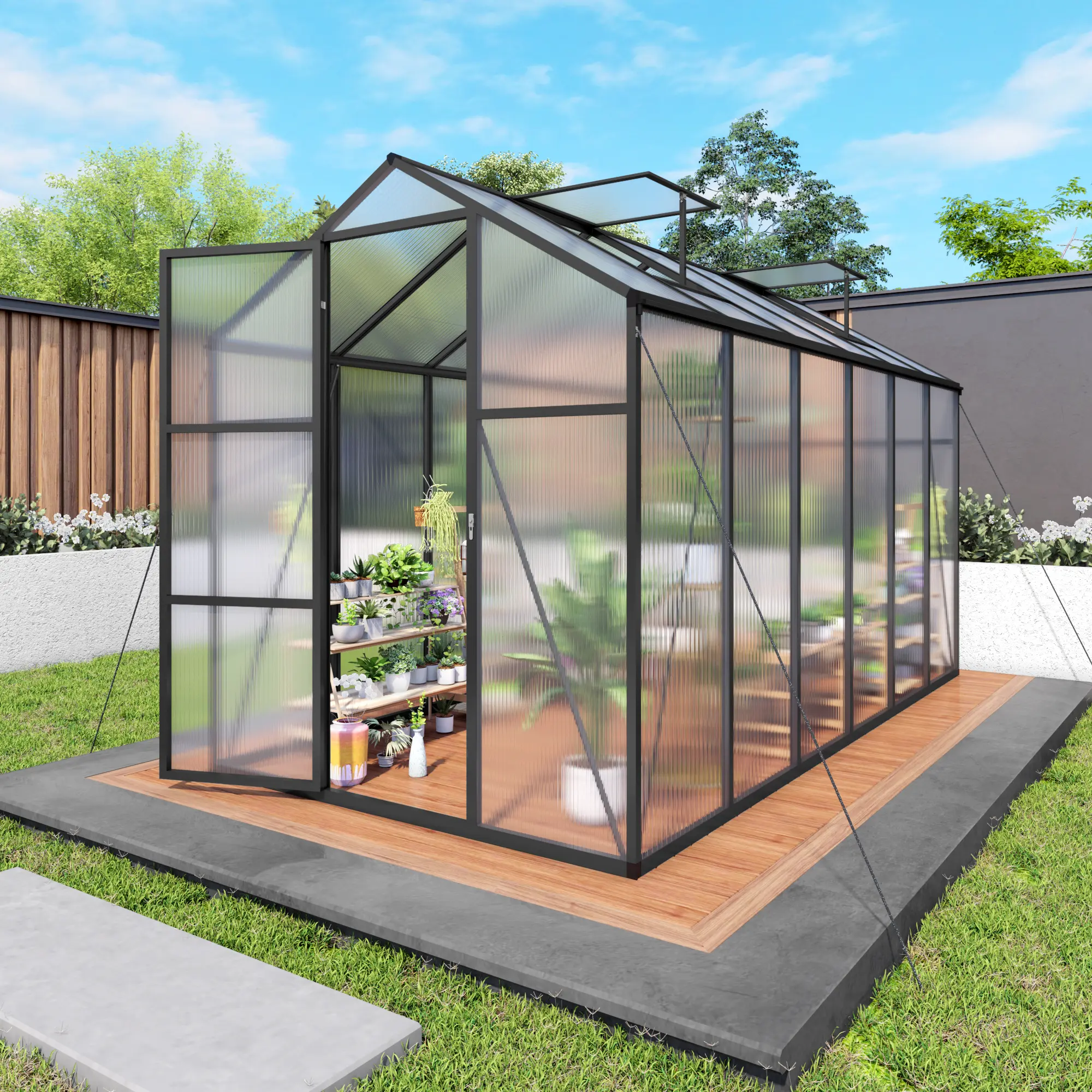 Walk-in Outdoor Greenhouse 6x12FT, Polycarbonate Garden Tent with Aluminum Frame, Adjustable Vents, Lockable Door & UV Protection for Backyard Plant Growing