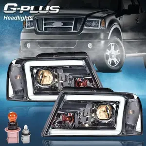 Fit For 2004-2008 Ford F-150/Mark LT LED DRL Projector Headlights Chrome/Smoked