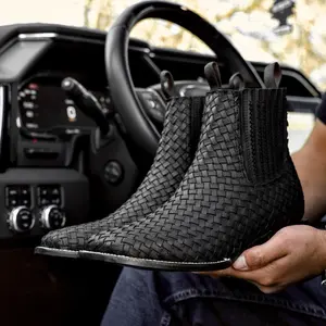 Men’s Black Basketweave Botin - Square Tie