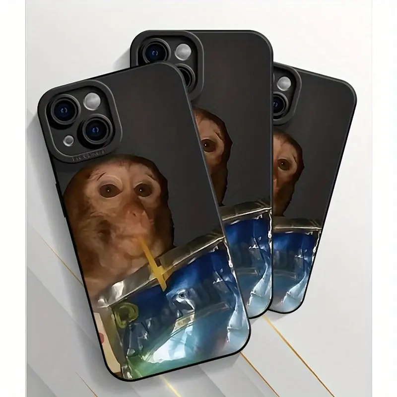 for iPhone13 Monkey Sipping Caprisun Phone Case, Fall and Shockproof Phone Case in Summer, Full Side Protection for iPhone 17/13/12/11 Pro Max Phone CaseCompatible with Samsung Galaxy S24