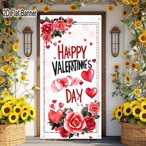 2D flat banner, 1pcValentine's Day Red Roses Hearts Backdrop, Festive Pink White Checkered Party Decor, Vertical Rectangle Banner for Couples Celebration, Playful Bold Text HAPPY VALENTINE'S DAY Decorgalentines party decor, valentine day decor, decor