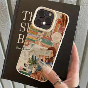 Large-pore leather texture artistic book design for girls who love reading and journaling. For iPhone 17, 16, 15, 14, 13, 12, 11.