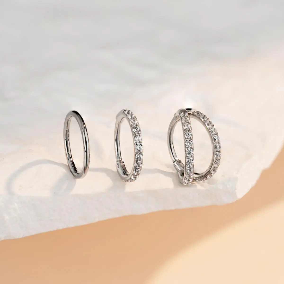 OUFER Body Jewelry 20G 3pcs 316L Stainless Steel Hinged Segmented Nose Rings Hoops - Rhinestone Gemstone Body-Safe Dainty Hoop Piercing Jewelry, 6mm-8mm Inner Diameter, Septum Clicker for Women's Daily Wear