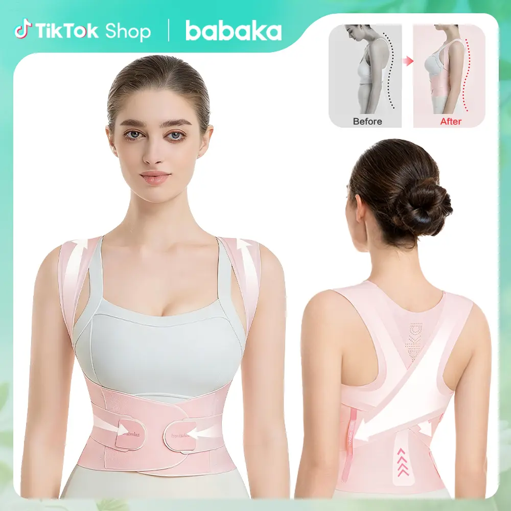 BABAKA Invisible 1-Piece Posture Corrector, Breathable Quick-Dry Spandex Mesh Back Brace with Adjustable Velcro for Spine Support and Back Pain Relief, One-Piece