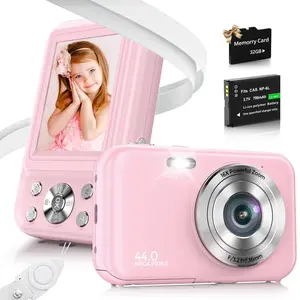 1080P retro  digital  camera, 44 megapixels (with 32GB memory card), 16x digital zoom with fill-in light, retro camera for documenting daily life,Holiday Gifts Pink