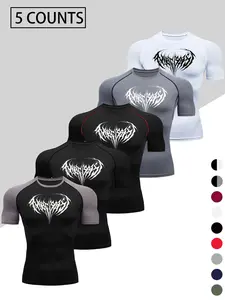 Men's Dragon Print Compression T-Shirt, Quick-Dry Breathable Stretch Fabric, Tight-Fitting Short Sleeve Top for Fitness and Outdoor Activities
