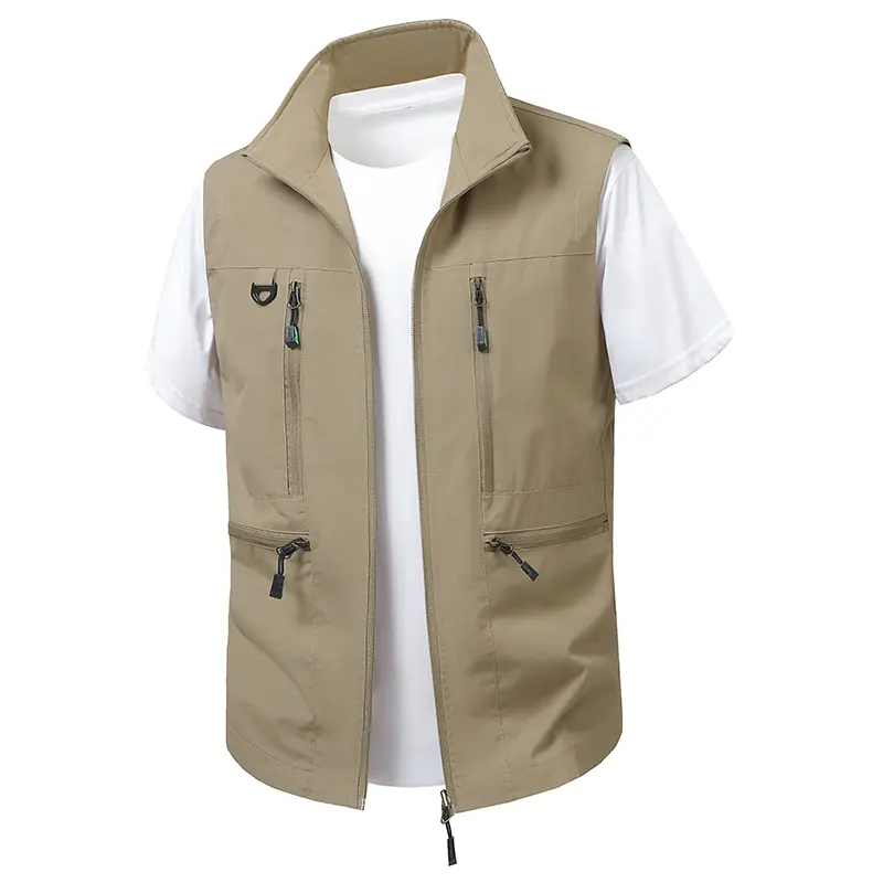 Men's New Multi-Pocket Vest — Outdoor Fishing, Photography. Outdoor outings and all-season workwear; khaki vest styling, men’s vests/tank tops, solid-color zip-up vests