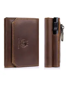 Men's Wallet with Cash Bag, Metal Shell Smart Ultra-Thin Pop-Out Credit Card Holder, Magnetic Flip Cover, RFID Blocking Trifold Wallet