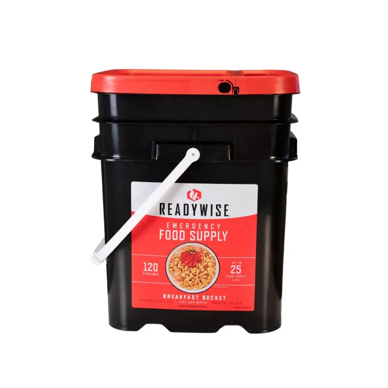 ReadyWise Emergency Food Supply Bucket, 120-Serving 15-Days Breakfast for Family Survival, 25-Year Shelf Life, Sealed Metallyte Packaging, Grab Handles, 1 Total Bucket