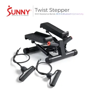 Sunny Health & Fitness Smart Mini Twist Stepper with Resistance Bands, Home Gym Workout Fitness, Compact Home Cardio Machine, Twisting Stepper/Climber & Squat Trainer, Portable Quiet, Full-Body Rehab/Core, Leg/Thigh/Glute Toner, 300 lbs Capacity