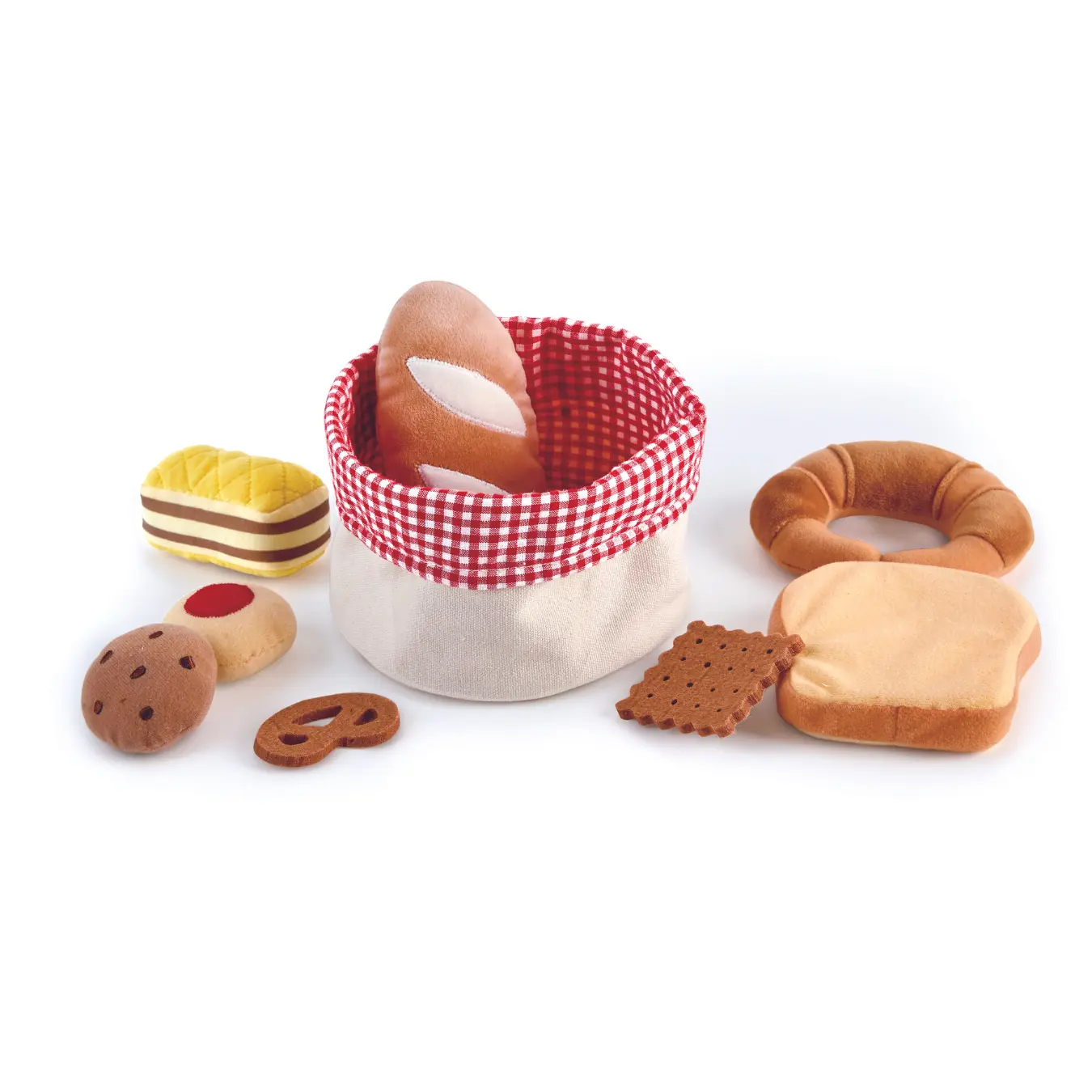 Hape Fabric Bread Basket Pretend Play Playset - Soft, Flexible Squishy Felt Stuffed Toys with Baked Goods, Chocolate Chip Cookie, Layer Cake for Kids, Boosts Fine Motor Skills & Tactile Exploration, Croissant