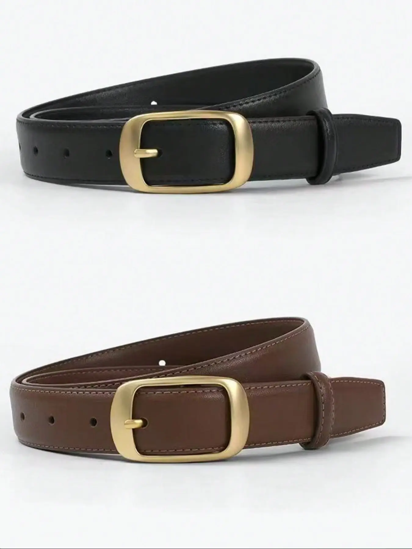 Women's PU Leather Belt with Small Metal Square Buckle, Casual Trendy Style, Suitable for Jeans, Pants, Coats & Dresses, All-Season