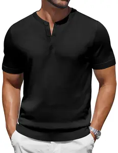 COOFANDY Men's Knit Henley Shirts Short Sleeve Casual Basic Tee Summer Button Soild T Shirts