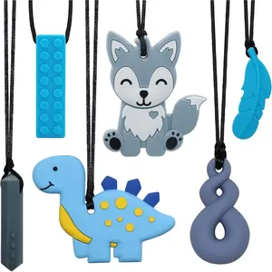 JNS16 Chew Necklaces for Sensory Kids and Adults, Sensory Necklace for Boys and Girls with Autism, ADHD, SPD, 6 Pack Chewy Necklace for Anxiety Fidgeting Relief