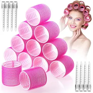 12pcs Self-Grip Hair Rollers Heatless Hair Curlers No Heat Hair Bangs Volume Self-adhesive Hook & Loop DIY Styling Tools