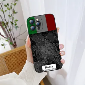 Black and white map of Rome streets with the Italian flag Phone Case FOR IPhone 17 air 16 15 14 13 11 12 Pro 15 Plus 16 Pro MAX Samsung Galaxy S25 Ultra S24 S23 Black Covers