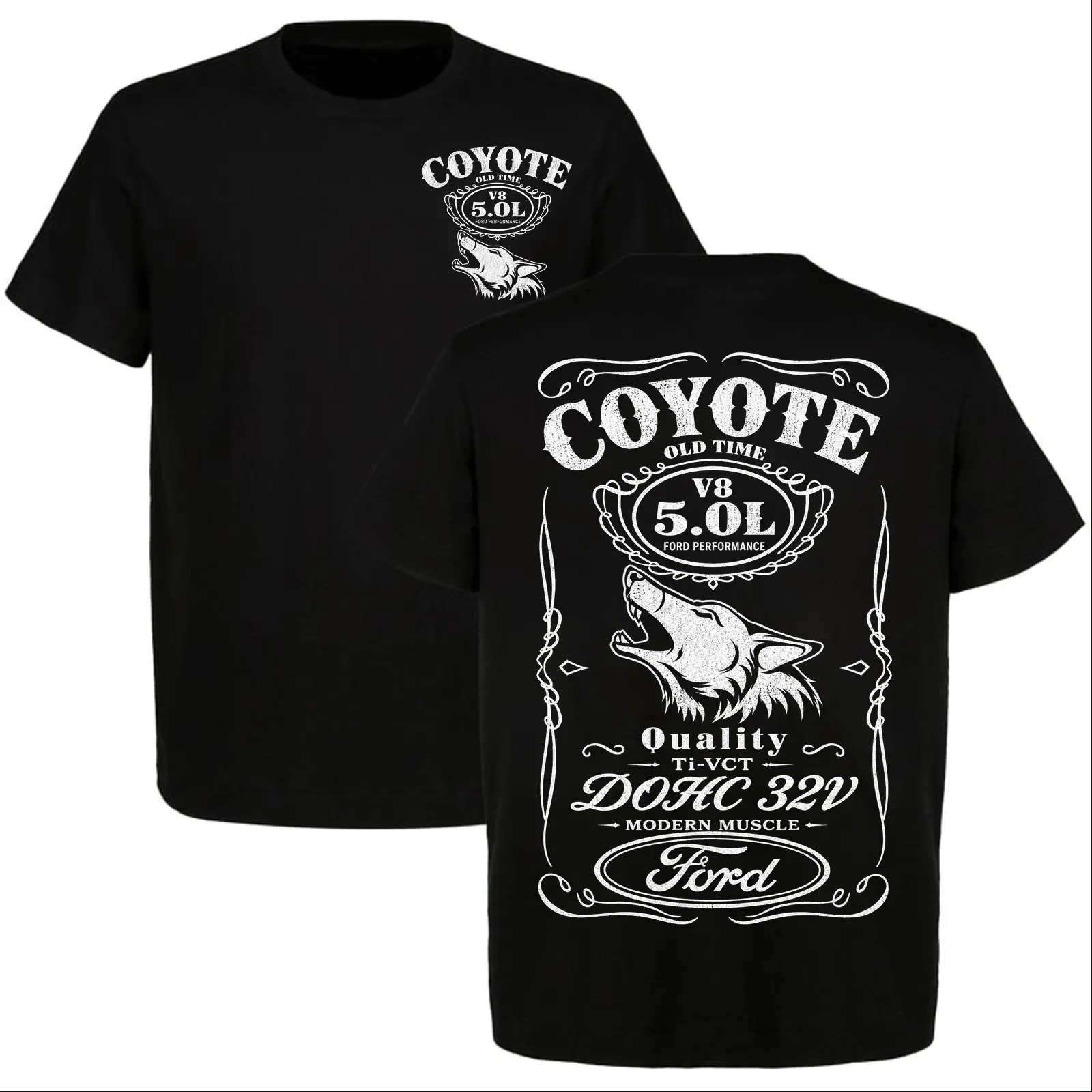 Ford Coyote 5.0L V8 T-Shirt, Old Time Ford Performance Graphic Tee, Men Modern Muscle Wolf Shirt, F-150 Mustang Ford Fan USA Tee Gift
