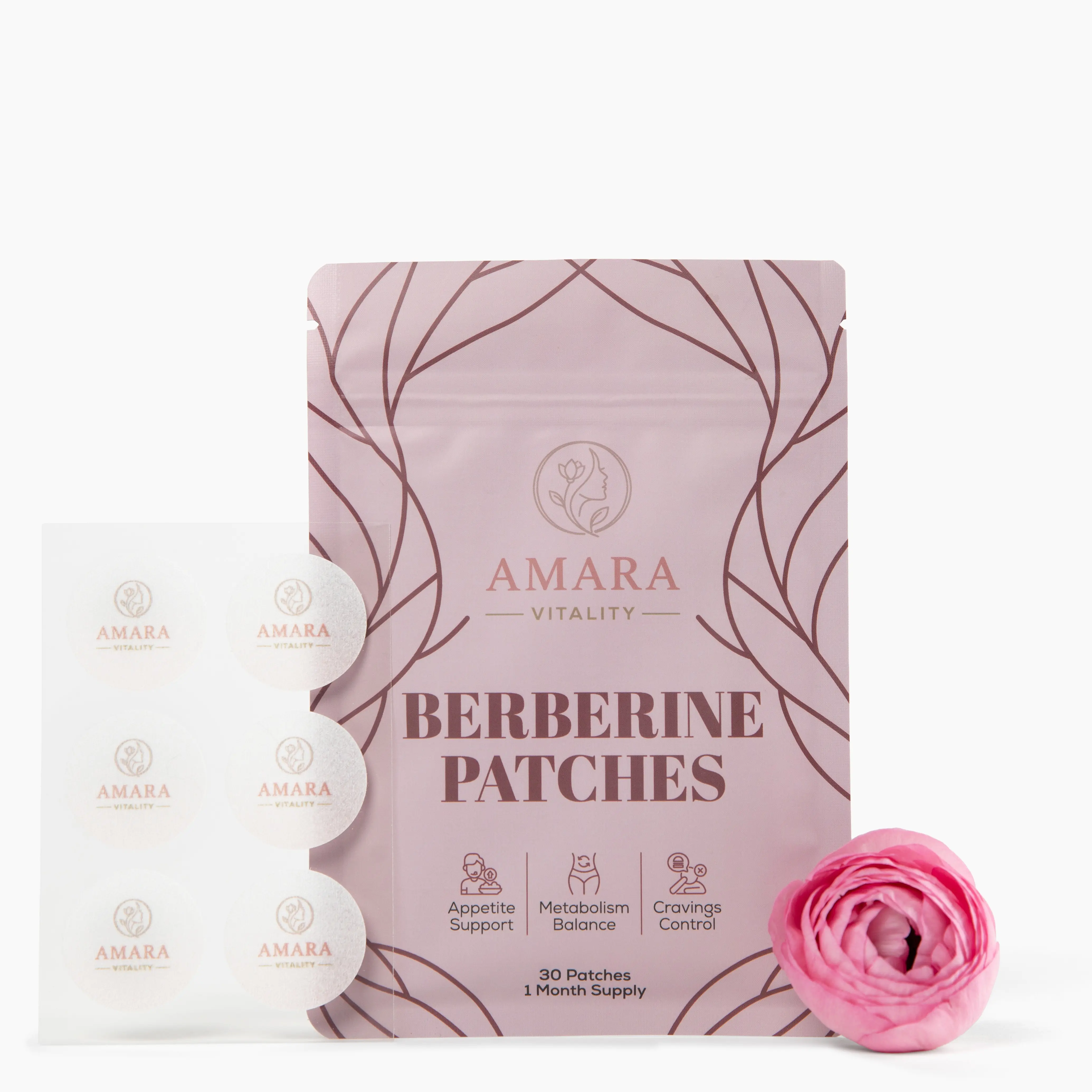 Amara Vitality Wellness Patches – Natural Metabolism & Wellness Support – Transdermal Herbal Supplement with Berberine, Pomegranate, Cinnamon & B Complex – 30 Patches, 1 Month Supply