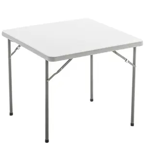 BTEXPERT 34" Square White Granite Plastic Folding Outdoor Dining Table, Portable Lightweight Table for Home Indoor/Outdoor Gatherings, Party Card Games