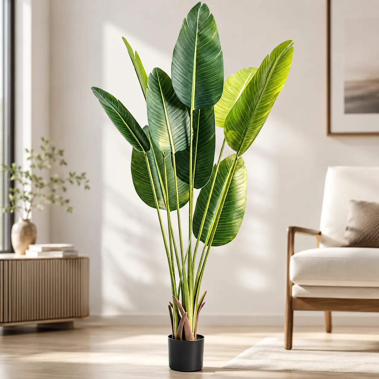 5FT Artificial Bird of Paradise Tree with Black Pot & Dried Moss, UV-Resistant Faux Tropical Plant for Indoor Outdoor Home, Office & Patio Decor
