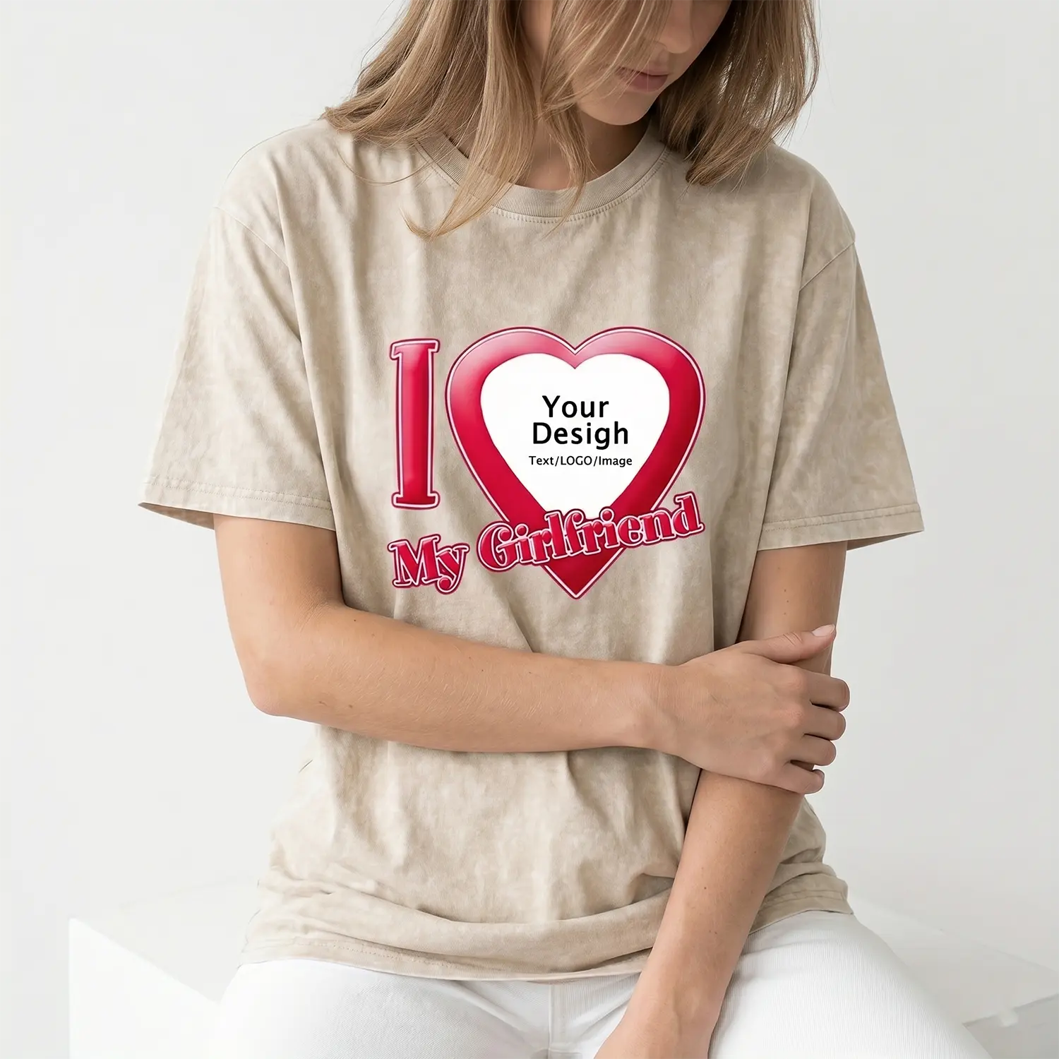 DIY I Love My Boyfriend Girlfriend Graphic Tees Unisex Heavyweight Cotton Acid Wash Y2k Hip Hop Customized Vintage Tshirt Fit Shortsleeve