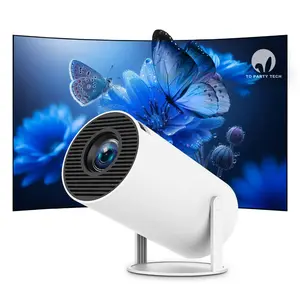 To Party Tech Smart HY300 Projector with Built-in Apps Wi-Fi Bluetooth 4K 1080P Auto Keystone Short Throw 180 Adjustable Mini Portable Outdoor Movie White