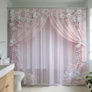 1 Pc Floral Shower Curtain for Bathroom Design Enhancing Home Decoration, Bathroom Decoration Accessories with Soft Pink Blossom Patterns Perfect for Modern Bathroom Renovation Ideal for Relaxing Bath Environment Bathroom Accessory