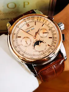 1pc Luxury Vintage Automatic Mechanical Watch for Men Analog Watch Luminous Hands Calendar Leather Strap Stylish Watch Business Casual Mens Watches Top Brand Classic Wristwatches Gifts