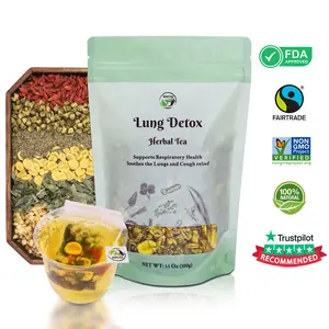 Lung Detox Herbal Tea, Lung Cleanse & Respiratory Support Tea with Licorice, Pear, Thyme & Monk Fruit, 7-Herb Gentle Formula