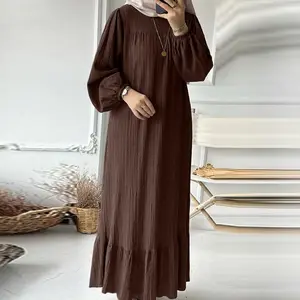 New Muslim Women Robe Dress Spring Autumn Fashion Long Sleeve Ruffle Abaya Mid East Lady Casual A-line Dresses