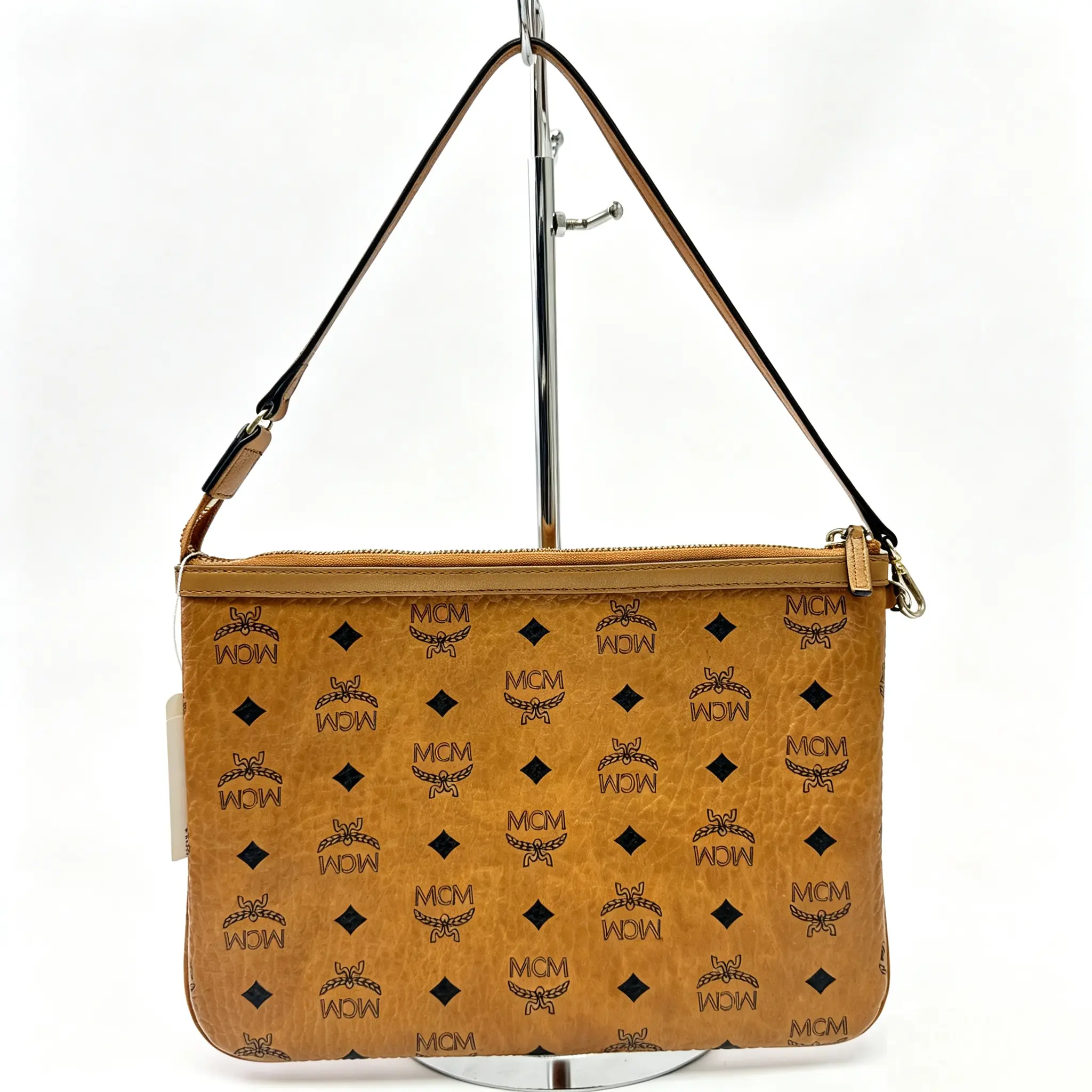 Pre-owned MCM Cognac Visetos Canvas Top Handle Bag with Pouch D0038